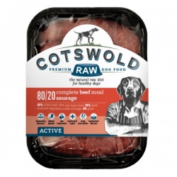 Cotswold Raw Sausage 80/20 Active Beef 1kg Dog Food Frozen